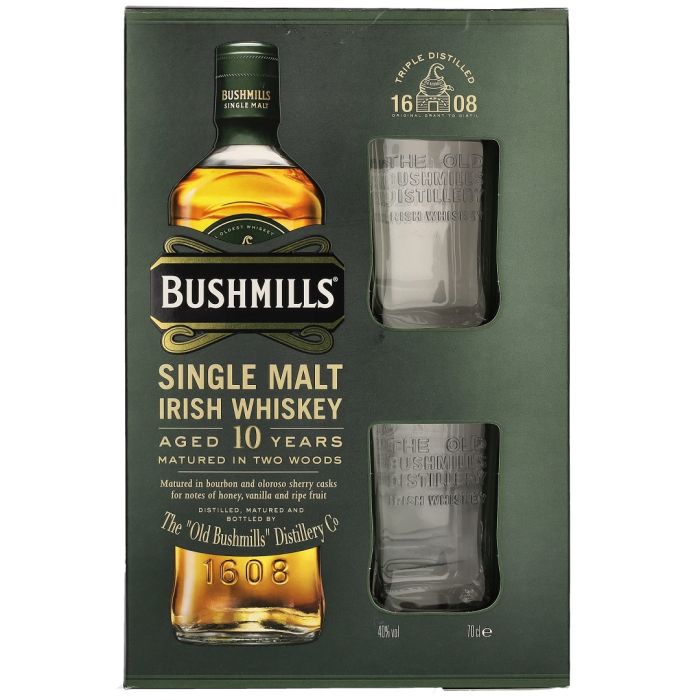 Bushmills 10 y.o. Giftset (Бушмилс 10 лет со стаканами) 40% 0.7L