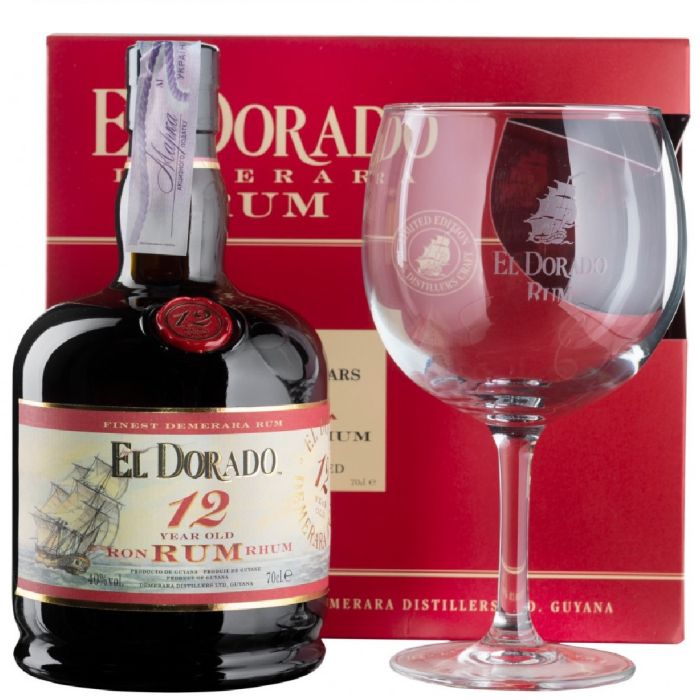 El Dorado 12 y.o. with Glass (Эль Дорадо 12 лет с бокалом) 40% 0.7L