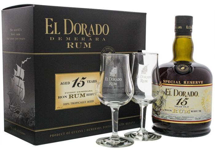 El Dorado 15 y.o. with 2 Glasses (Ель Дорадо 15 років зі склянками) 43% 0.7L