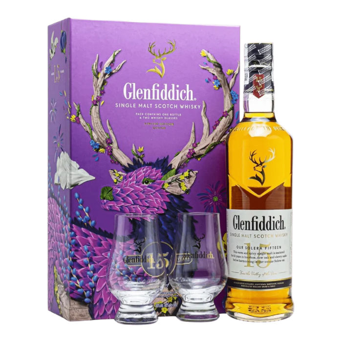 Glenfiddich 15 y.o.+ 2 glasses (Гленфіддік 15 років зі склянками) 40% 0.7L